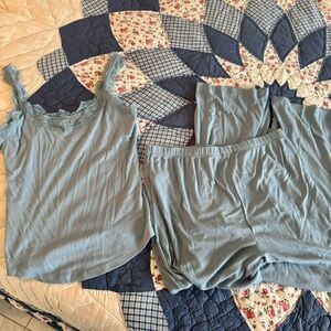 Gap Body Women's Blue Lace Trim Ribbed Sleepwear Set - Tank and Pants